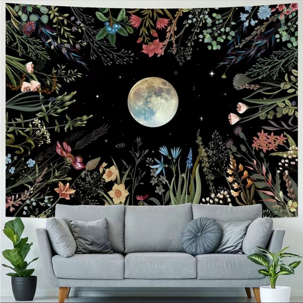 Moon Tapestry Plant Tapestry Boho Tapestry for Bedroom Livingroom Wall 59” x 51”